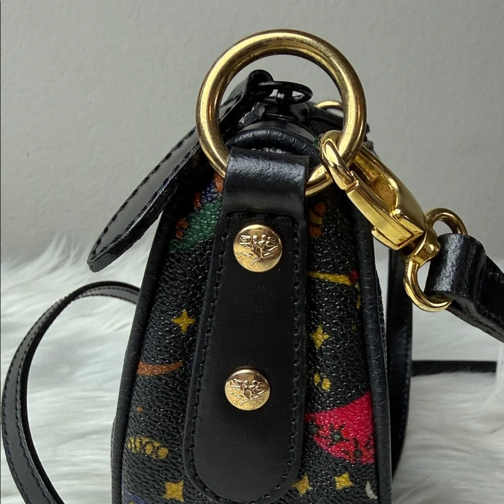 VTG Piero Guidi Black Crossbody Bag with Multicolor Print and Gold Hardware